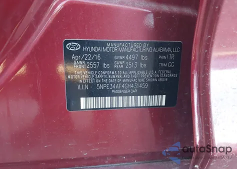 2016 Hyundai Sonata Sport z USA, uszkodzony, nr VIN 5NPE34AF4GH431459